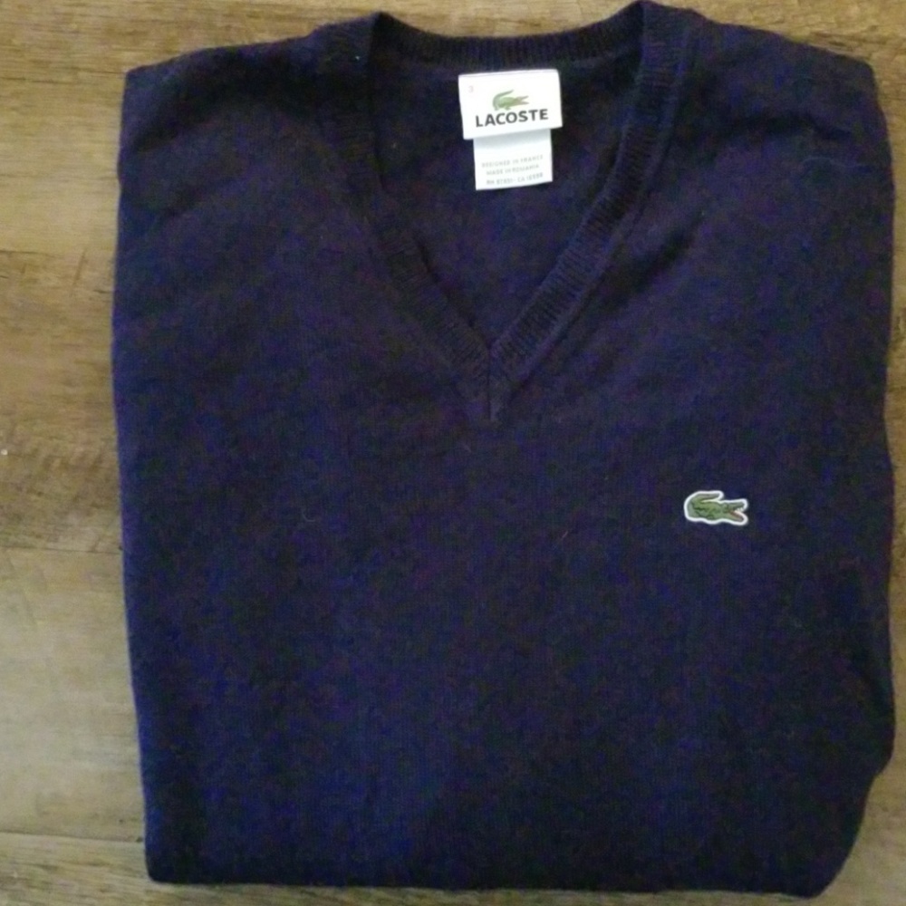 Purple Lacoste V Neck Sweater